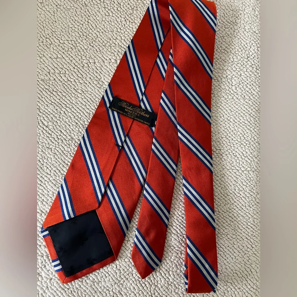 Brooks Brothers Orange Striped Men’s Tie | 100% Silk | Hand Made in USA